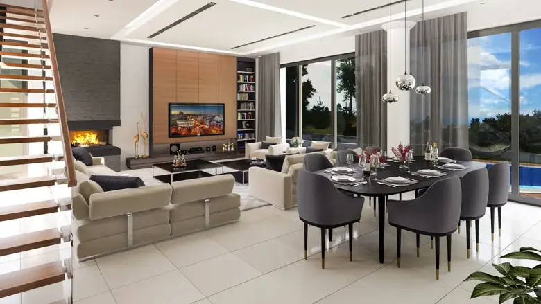 Visualisierung des Wohnbereichs der Luxusvilla in Ozanköy