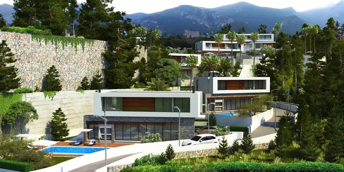 Projektvisualisierung einer Luxusvilla in Ozanköy mit Pool